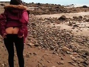 Asian Korean Teen gives Blowjob and Flashes on Public Beach